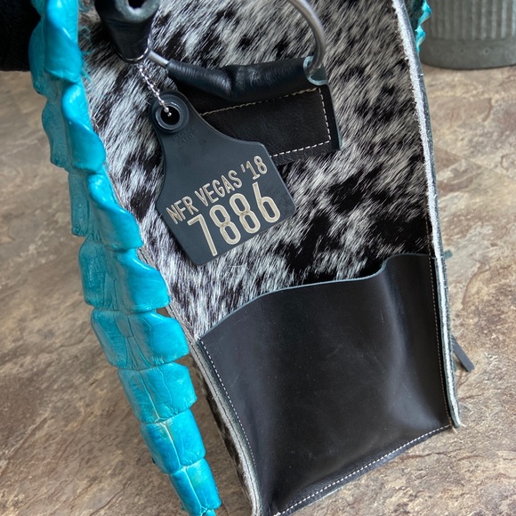 RARE Holy Cow Couture Genuine Cowhide Hair Purse with Turquoise Crocodile Strap - Picture 12 of 16